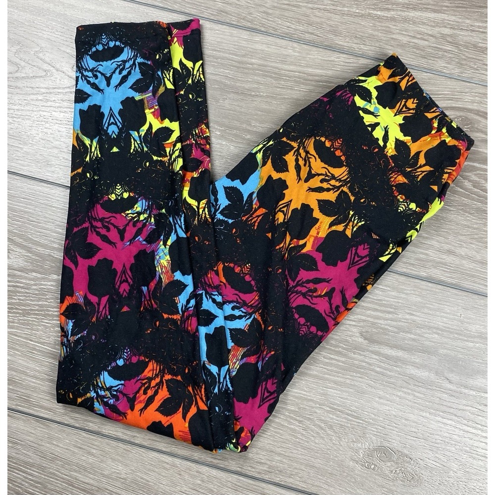 Lularoe Women's Pull On Geometric Neon Leggings Black‎ One Size